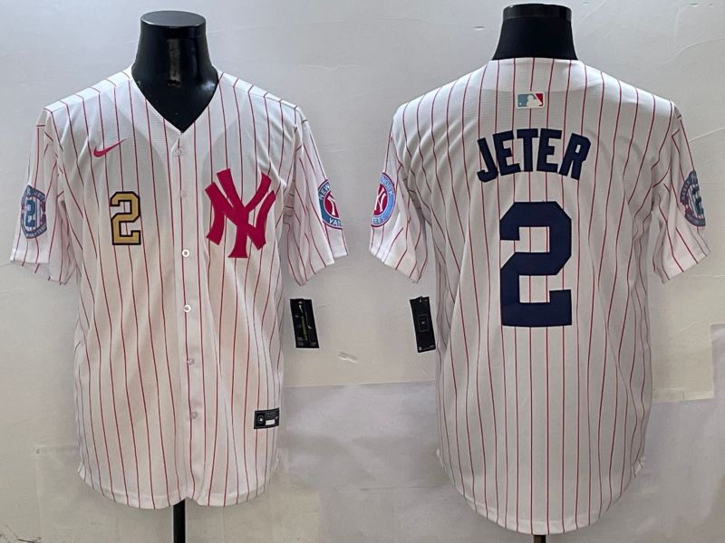 Men New York Yankees 2 Jeter White Stripe Jointly Name Nike 2025 MLB Jersey style 3